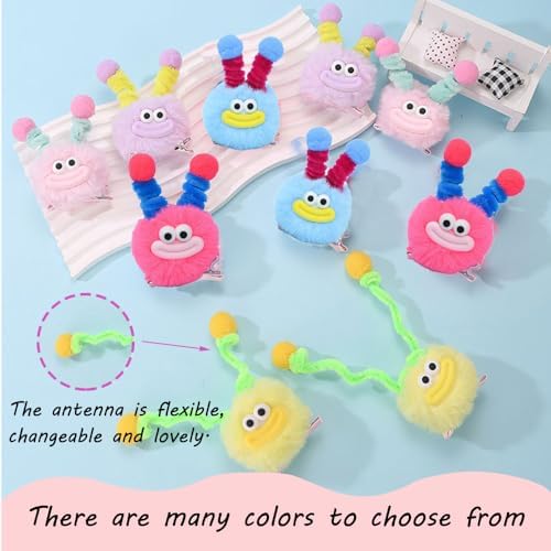 MIUPOO Fluffy Pom Poms Hair Clips,Crazy Hair Day Accessories for Girls,Quirky Little Monster Barrettes,Plush Duckbill Hairpins Hair Barrettes,Party Modeling Hair Accessories,Blue, 2 Pieces. - Image 4