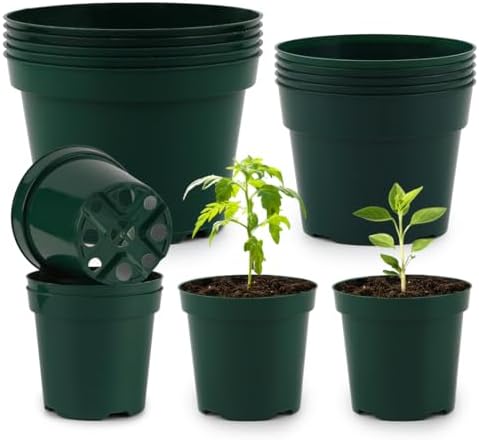 RooTrimmer 15 Pack 4/6/8 Inch Plant Nursery Pots, Sturdy Plant Pots with Drainage Holes, Ideal for Seedlings, Indoor/Outdoor Use, Green by RooTrimmer