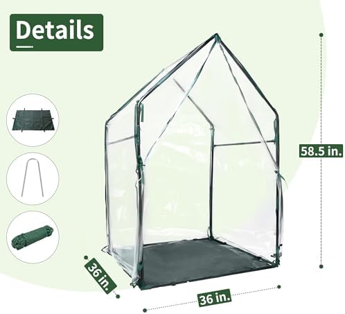 Mini Greenhouse 36"x36"x58.5" Plant Cover Tent Seed Starting Waterproof Floor Mat Small Plant Tent for Use on Patio Balcony Porch & Indoors/Outdoors - Image 2