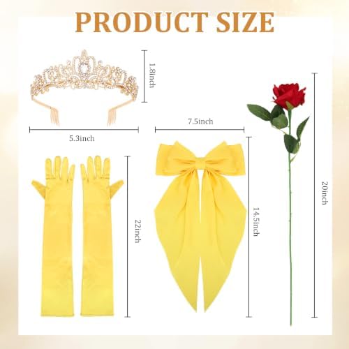 Princess Costume Accessories Crown Rose Hair Bow Yellow Gloves Kit - Image 2