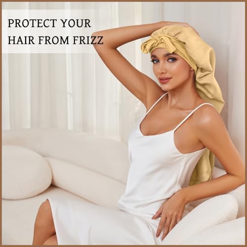 DEMAZALO Silk Long Bonnet for Braids & Curly Hair, Silk Satin Bonnet for Sleeping, Extra Large Bonnets for Women Braid - Image 2