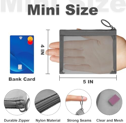 Mini Mesh Pouches (4 Pack), Small Mesh Bags with Zipper Nylon Makeup Pouches Bag Cosmetic Pouch Travel Purse Organizer Insert Diaper Inside Bag Organizers Home Organizing Size See Through Cute Gray - Image 2