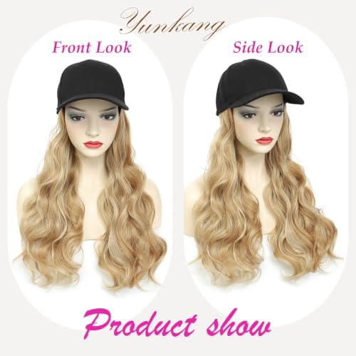 Hat Wig Baseball Cap Hat with Long Wavy Wig Layered Highlights Blonde Hair - Image 2