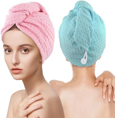 MaopaoBeauty Microfiber Hair Towel Wrap - 2Pack Hair Head Drying Curly Fast Absorbent Dry Anti Frizz Twist Plopping Long Shower for Women (2Packs,Green and Pink,10.6x27.5inch) by BESTCHOICEFORYOU%EF%BC%81