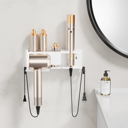 Hair Dryer Holder Hot Tools Organizer, Blow Dryer Holder Wall Mount, Bathroom Hair Tool Organizer Rack for Universal Dryer White - Image 6