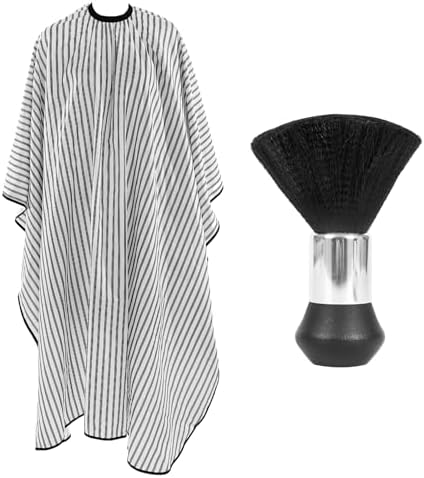 Professional Hair Cutting Cape with Neck Duster Brush, Large Size Salon Barber Cape for Men, Women and Kids(White with Five-line Stripe) by YELEGAI