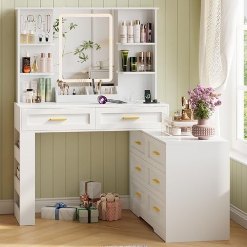 ELYKEN Makeup Vanity Desk with Mirror and Lights, White Dresser Combo - Image 2