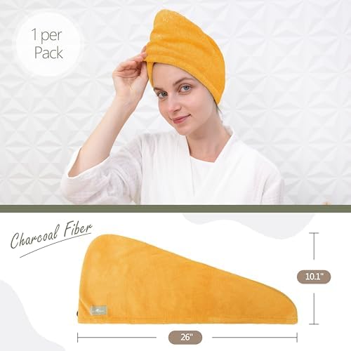 myHomeBody Hair Towel Wrap, Quick Drying Turban, Absorbent Cap – Mango - Image 3