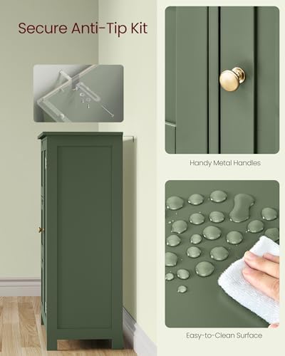 VASAGLE Bathroom Floor Storage Cabinet, 3 Drawers, Forest Green - Image 5