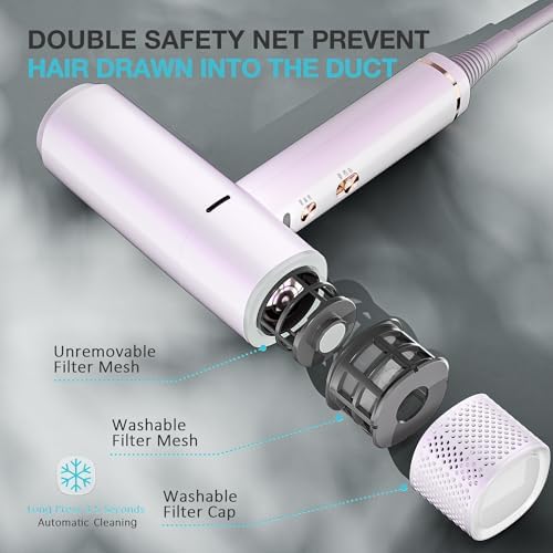 Ionic Hair Dryer with Diffuser and Concentrator, Professional Lightweight Quiet Blow Dryer, Powerful 1600 Watt Motor for Fast Drying and Straight & Wavy Hair, 3 Temps/2 Speeds, 6.56 Ft Cord, White - Image 4