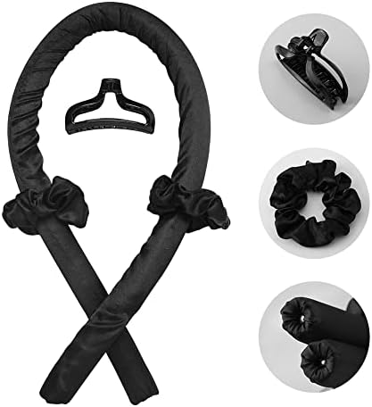 Heatless Curling Rod Headband No Heat Silk Ribbon Curling Rod Hair Roller Curls with Hair Claw Clip Lazy Natural Soft Wave DIY Hair Rollers Styling Tool for Sleep in Overnight (Black) - Image 4