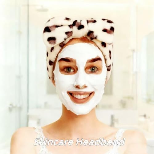 7 Pcs Spa Set, Facial Headband and Wristband Set, Skincare Accessories, College Style Girl Idea Gifts, Hair Accessories for Women and Girls （Beige Leopard ） - Image 3