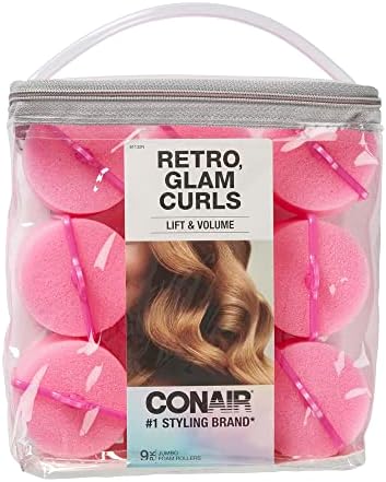 Conair Foam Hair Rollers for Big Volume, Lift and Curl, Foam Rollers, Hair Curlers in Large Size, Pink, 9 Pack with Storage Bag by conair