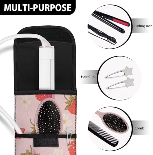 Universal Curling Iron Travel Case, Canvas Heat-Resistant Curling & Flat Iron Holder Travel Case, Hot Curling Iron Holder for Hair Tools Travel Bag or Daily Use Strawberry - Image 6