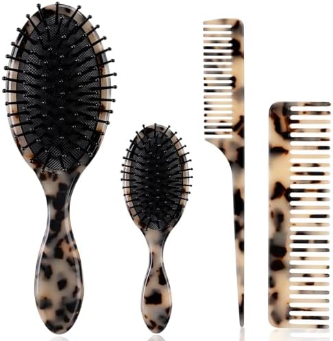 Meanplan Tortoise Shell Hair Comb Set Cellulose Acetate Paddle Detangler Brush Wide Tooth Comb Mini Tail Brushes Kit Grooming Tools for Women Men Thick Thin Curly Wavy Wet Dry Hair Gift (Light) by Meanplan