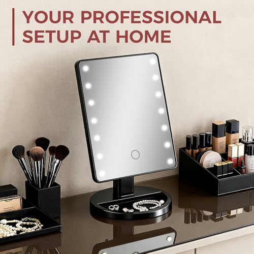 KOOKIN Makeup Mirror with Lights, Touch Stepless Dimming Desk Mirror, Black - Image 2
