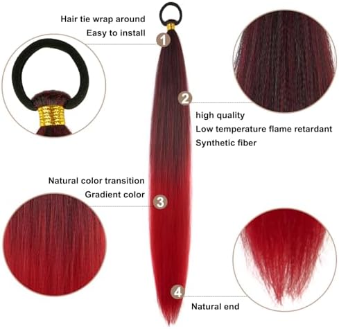 LyoRuSi 2 Pack Braid Ponytail Extension 26'' Black Red Ponytail Extension - Image 3