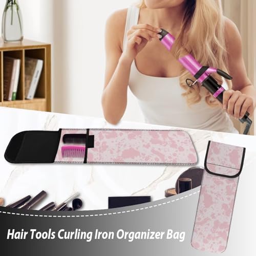 Hair Flat Iron Case Holder Canvas Bag Heat Resistant Curling Iron Straightener Holder Bag for Hair Tools Curling Iron Organizer Bag Pink Cow Pattern - Image 4