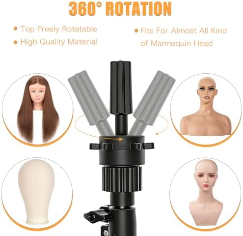 25" Mini Wig Stand Tripod, Adjustable Metal Mannequin Head Stand - Image 4
