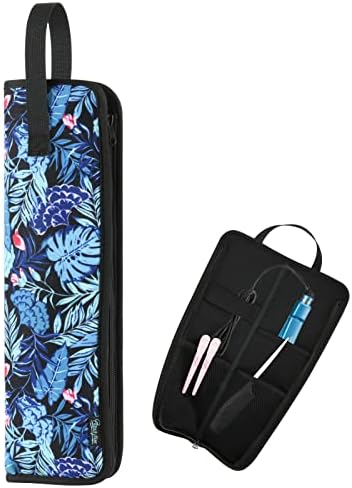 Beautyflier Premium Universal Flat Iron Holder Tavel Bag, Heat-Resistant Canvas Travel Tote Bag for Hair Straighteners, Ideal for Home & Travel Use, Fits Most Hair Tools (Blue Flower) by Beautyflier