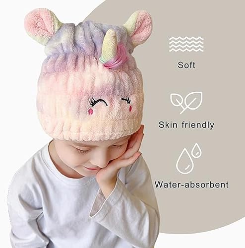 Microfiber Hair Towel Wrap for Kids, Unicorn Toddler Quick Drying Cap - Image 4