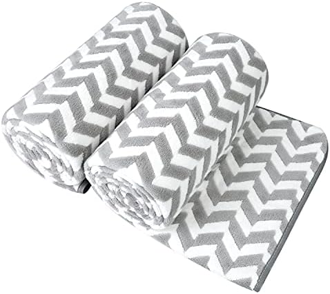 JML Microfiber Bath Towels, Chevron Grey, 30" x 60", 2 Pack by JML