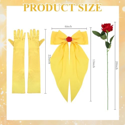 Princess Costume Accessories Crown Rose Hair Bow Yellow Gloves Kit - Image 2
