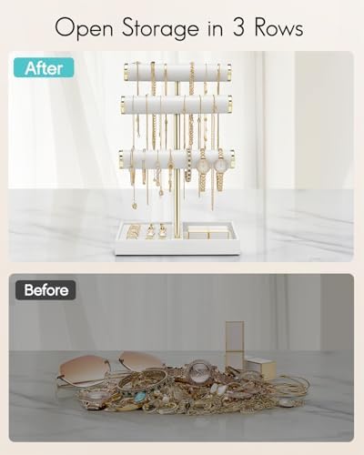 VLANDO Jewelry Organizer, 3 Tier Jewelry Bracelet Necklace Holder with Tray - Image 5
