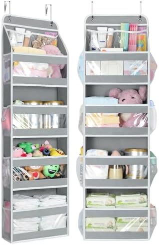 Yecaye 5 Tier Over the Door Organizer, Swing-proof Door Organizer Hanging with Clear PVC Windows, Behind the Door Storage for Bedroom Nursery Closet Laundry Pantry Bathroom, Grey by Yecaye