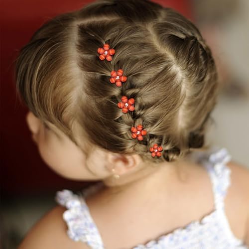 YISSION 20Pcs Mini Burnt Orange Plaid Flower Hair Clips, Rhinestone Decorative Hair Pins for Women and Girls Wedding Bridal Prom Daily Hairstyle Accessories - Image 5