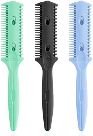 Soft 'N Style 3 Pack Double-Sided Hair Trimmer Comb - Split Ends Razor Styler for Thin and Thick Hair Cutting and Styling (Green, Black, Blue) by Soft+%27N+Style