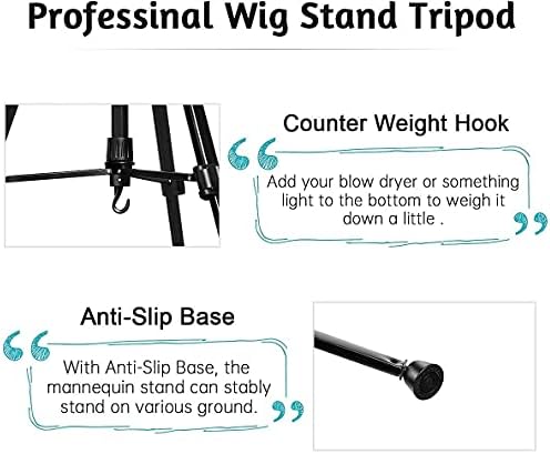 DANSEE Wig Stand Tripod, Metal Mannequin Head Stand Adjustable (24 - 64 inch) - Image 5