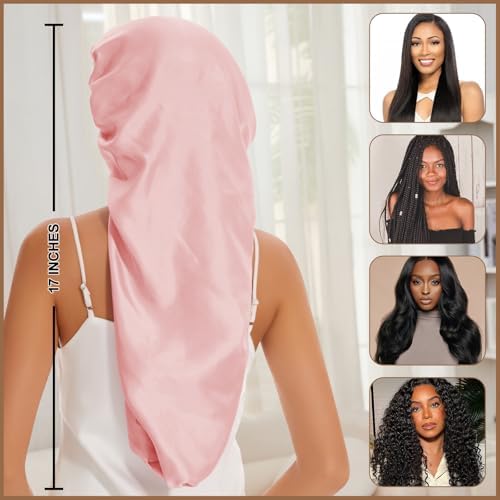 DEMAZALO Silk Long Bonnet for Braids & Curly Hair, Silk Satin Bonnet for Sleeping, Extra Large Bonnets for Women Braid - Image 4