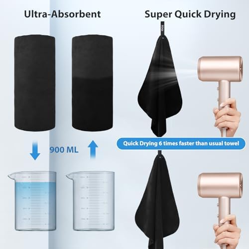 BOGI Microfiber Travel Sports Towel-Quick Dry Soft Lightweight Absorbent Compact for Camping Gym Beach Bath Yoga Backpacking (S:16''x32'',2Pcs-Black) - Image 6