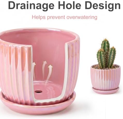 Ceramic Plant Pots 4+5.5+6.7 Inch Indoor Planters with Drainage & Saucers - Image 4