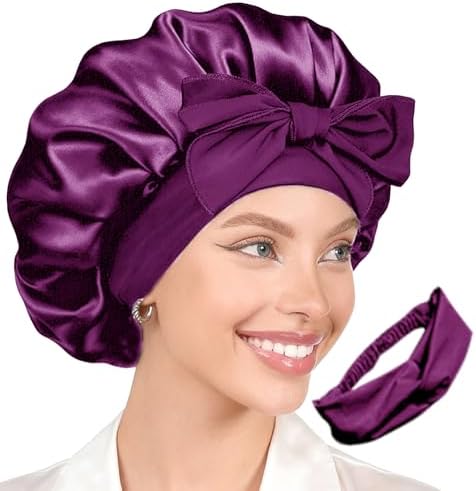2Pcs Womens Silk Satin Bonnet For Sleeping Hair Bonnets Adjustable Soft Band Silky Sleep Cap Hairs Wrap For Women by WJingYiJia