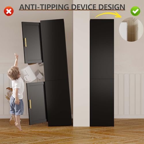 67" Tall Narrow Bathroom Storage Cabinet, Metal Pantry Cabinet, Black - Image 6