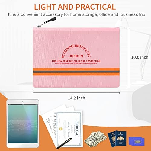 JUNDUN Fireproof Document Bag,14.2”x 10.0”Waterproof and Fireproof Money Bag with Aluminum Foil Lining,Fireproof Safe Storage Pouch with Zipper for Document and Cash,Pink - Image 6
