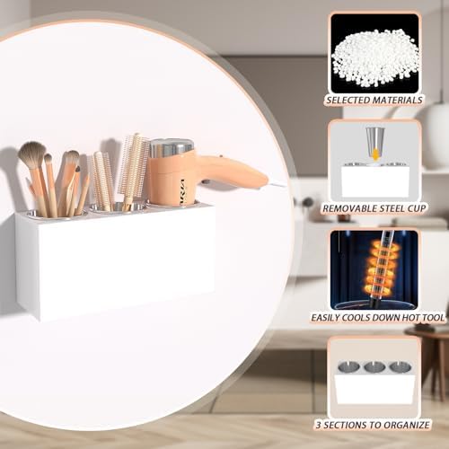 White Acrylic Hair Tool Organizer Wall Mount for Bathroom - Image 3