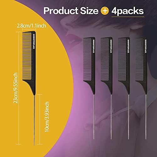 4 PCS Rat Tail Combs with Metal Pick for Braiding,Parting - Image 2