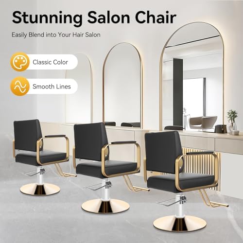 Salon Chair for Hair Stylist w/Heavy Duty Hydraulic Pump, 360° Swivel Spa Beauty Equipment for Hair Stylist Women Man, Hair Salon Barber Chair Beauty Barbering Chair, Load 441 Lbs (Black+Gold) - Image 3