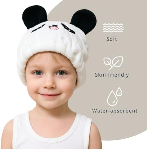 Microfiber Hair Towel Wrap for Kids, Panda Toddler Quick Drying Cap - Image 3