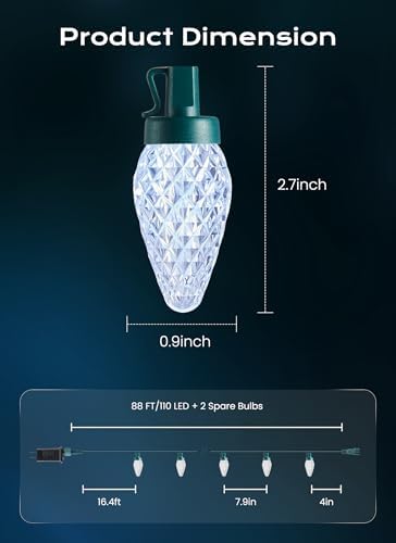 2 Pack 88FT 110 LED C9 Christmas Lights Outdoor White Christmas Lights - Image 3