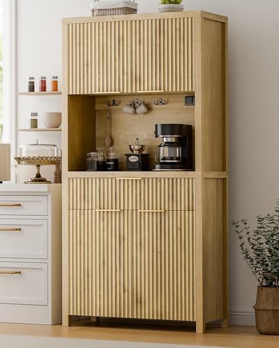 Lulive 71" Fluted Pantry Cabinet with Charging Station, Natrual by Lulive