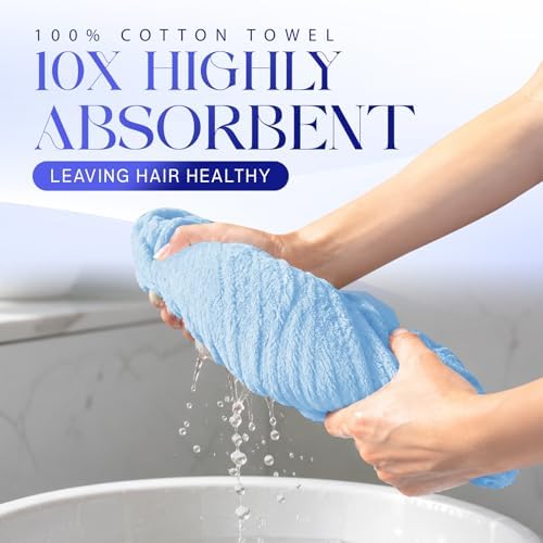Lili&James Cotton Hair Towel Wrap for Women/Kids | Quick Dry, Soft & Absorbent Hair Wrap Towels with Double Button (Pack of 1, Blue Large) - Image 5