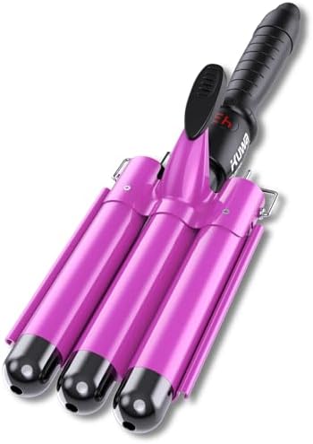 1 Inch Three Barrel Curling Iron,Fast Heating Hair Crimper for Women,Crimper Hair Tool with LCD Temperature Display,60 Min Auto-Off Hair Waver,Dual Voltage WaverHair Tool by kuwa