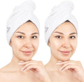 American Soft Linen 100% Cotton Hair Towels for Women, Head Towel Cap, Cotton Hair Turban Towel Wrap for Long Curly Anti Frizz Hair, Soft and Absorbent Cotton Hair Towels 2 Pack, White by AmericanSoftLinen