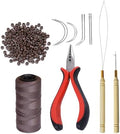 Hair Extensions Tool Kit: 200 Pcs Silicone Lined Micro Links Beads, 1 Three Hole Hair Pliers, 1 Roll Sewing Thread, 1 Loop Needle Threader, 1 Pulling Hook Needle, 8 Sewing Needles (Brown) by YANTAISIYU