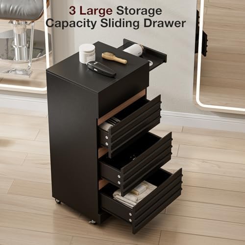 Salon Trolley Cart with Lockable Wheels, Rolling Hair Cart with 3 Dryer Holders for Hair Stylist, Wall Mount Makeup Organizer Stations Cabinet for Beauty Spa Barbershop Tattoo (Black) - Image 4