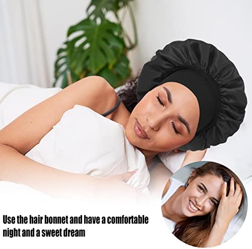 4Pcs Silk Satin Bonnets for Sleeping - Elastic Wide Band Wrap for Black Women Men,Silk Bonnets for Curly Hair,Large Hair Cap for Sleeping (Black+Wine Red+Purple+Brown) - Image 4